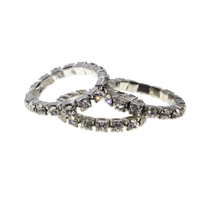 Ring - 3 x Silver Tone Stretchy Clear Diamantes - ML2957