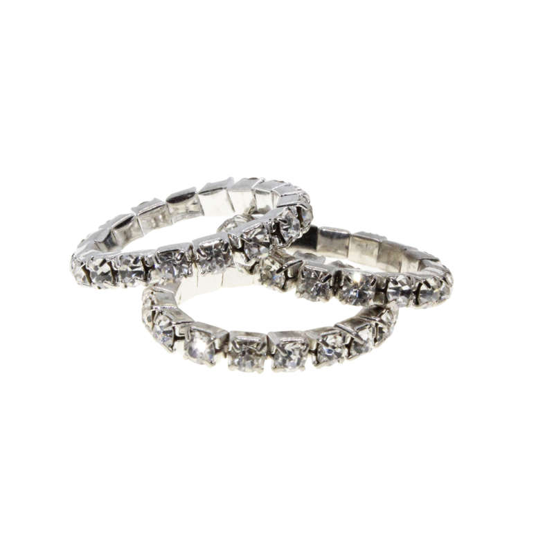Ring - 3 x Silver Tone Stretchy Clear Diamantes - ML2957