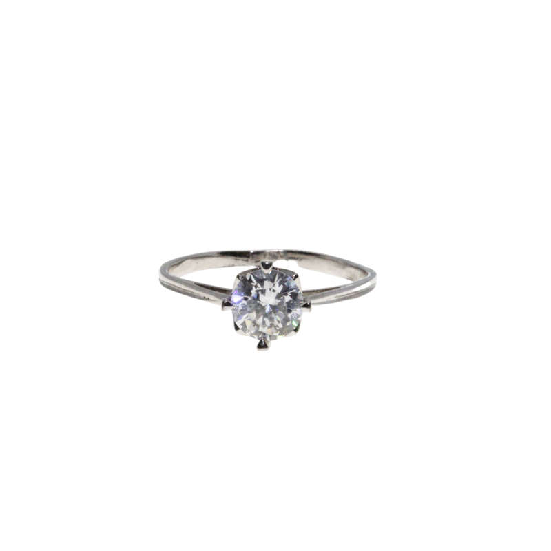 Ring - Silver Tone Dainty Band with Clear Solitaire Stone Design - ML2959