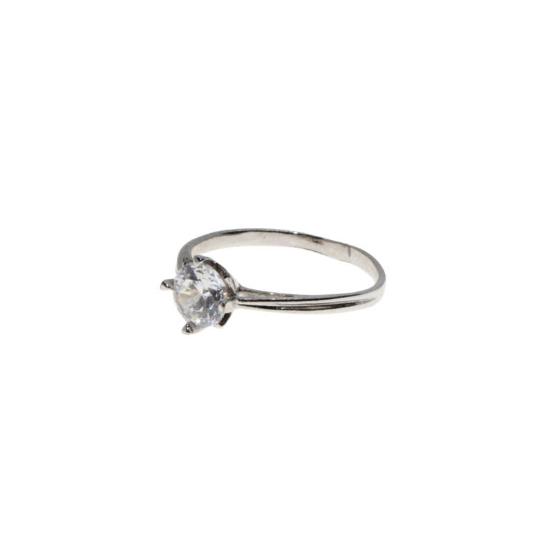 Ring - Silver Tone Dainty Band with Clear Solitaire Stone Design - ML2959