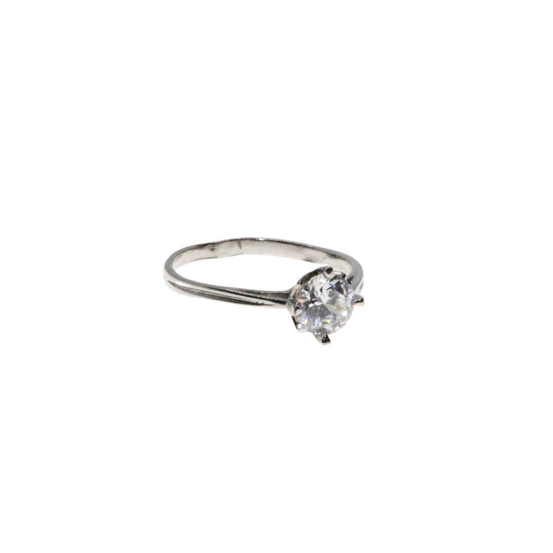 Ring - Silver Tone Dainty Band with Clear Solitaire Stone Design - ML2959