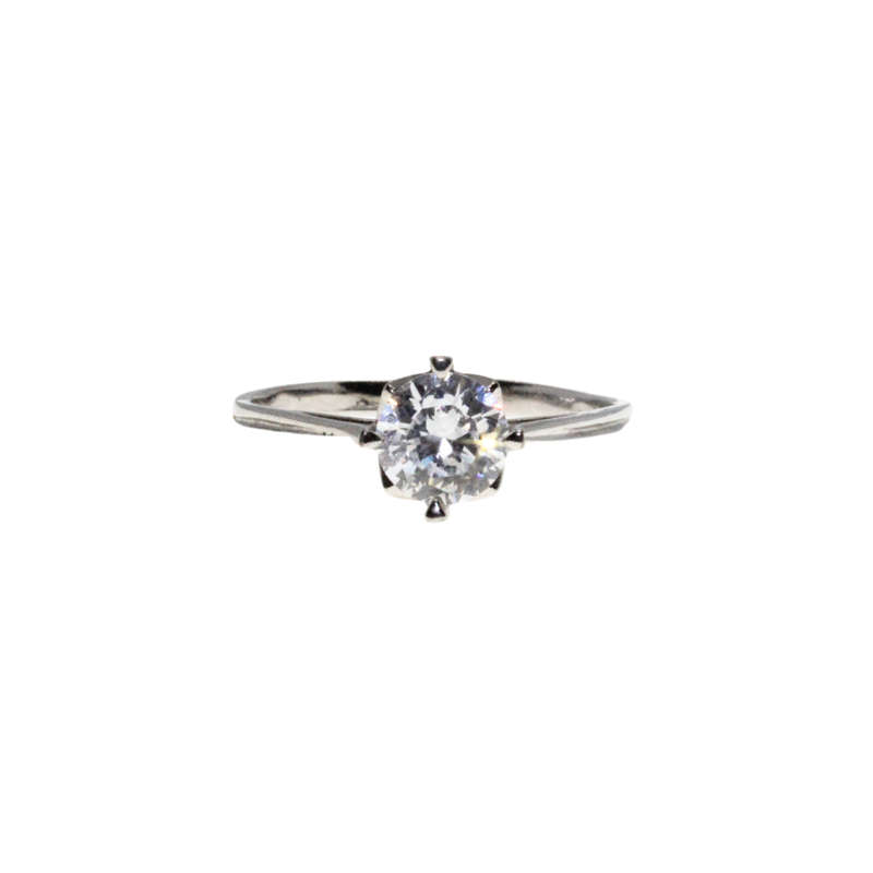 Ring - Silver Tone Dainty Band with Clear Solitaire Stone Design - ML2959