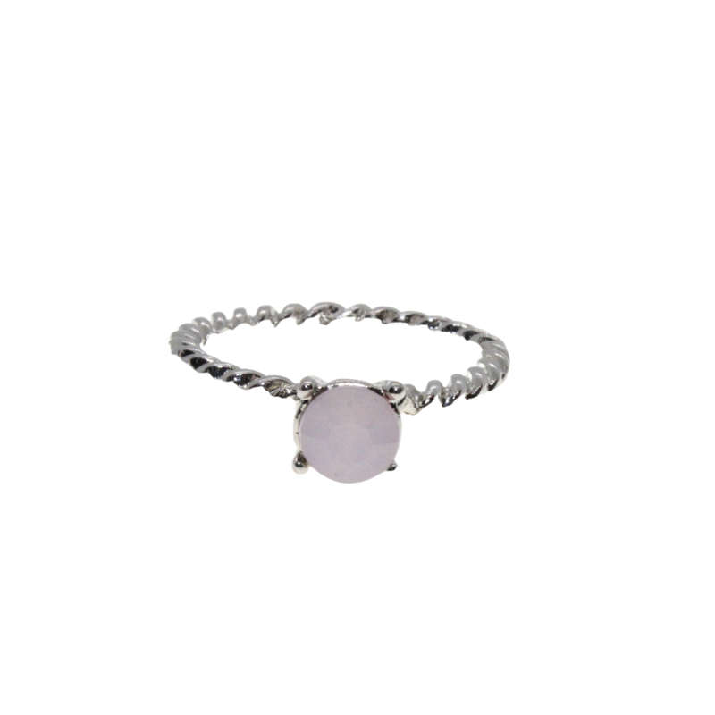 Ring - Silver Tone Rope Design Band. Faux Pastel Pink Gemstone Centre - ML2961
