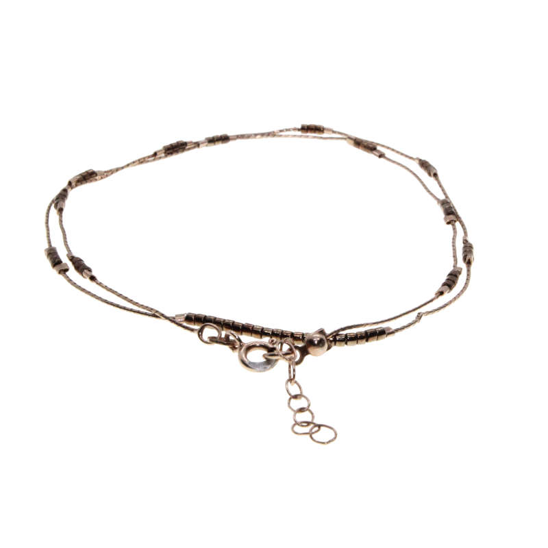 Necklace - 925 Italy Dainty Chain.Small copper tone beads . Gold Tone clasps. - ML2965