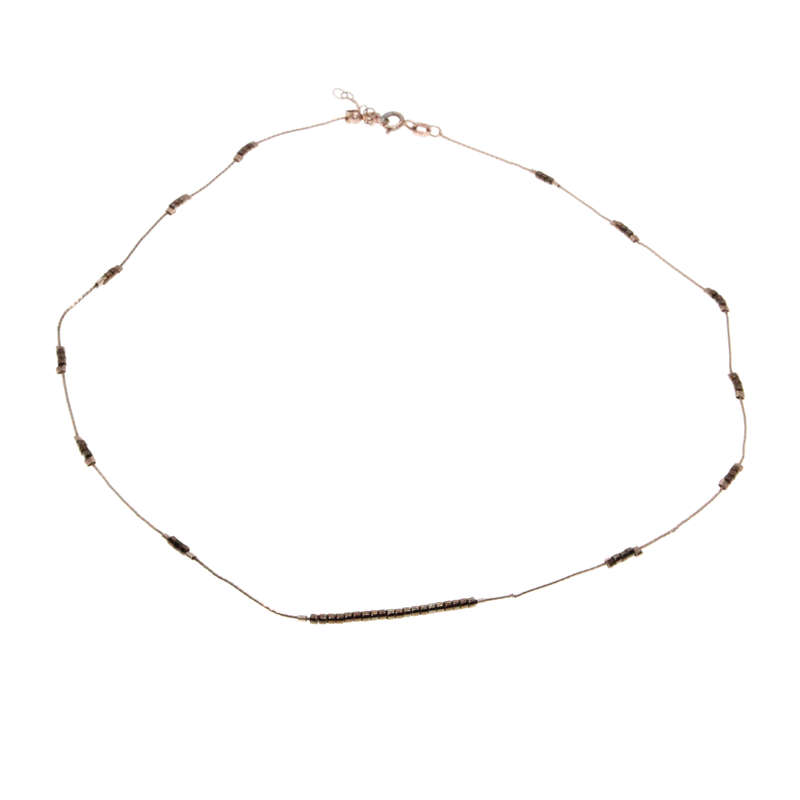 Necklace - 925 Italy Dainty Chain.Small copper tone beads . Gold Tone clasps. - ML2965