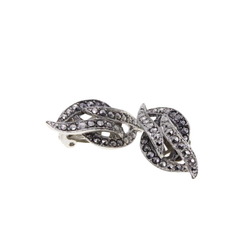 Earrings - Silver Tone Marcasite Leaf Style Clip On Earrings - ML2966