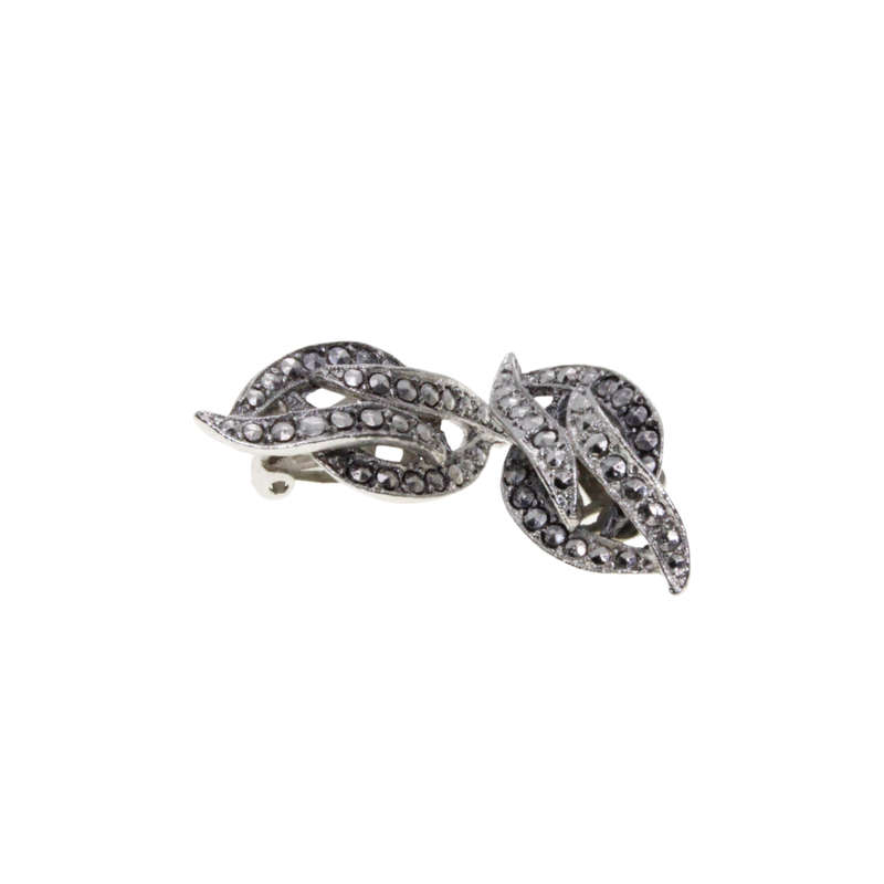 Earrings - Silver Tone Marcasite Leaf Style Clip On Earrings - ML2966