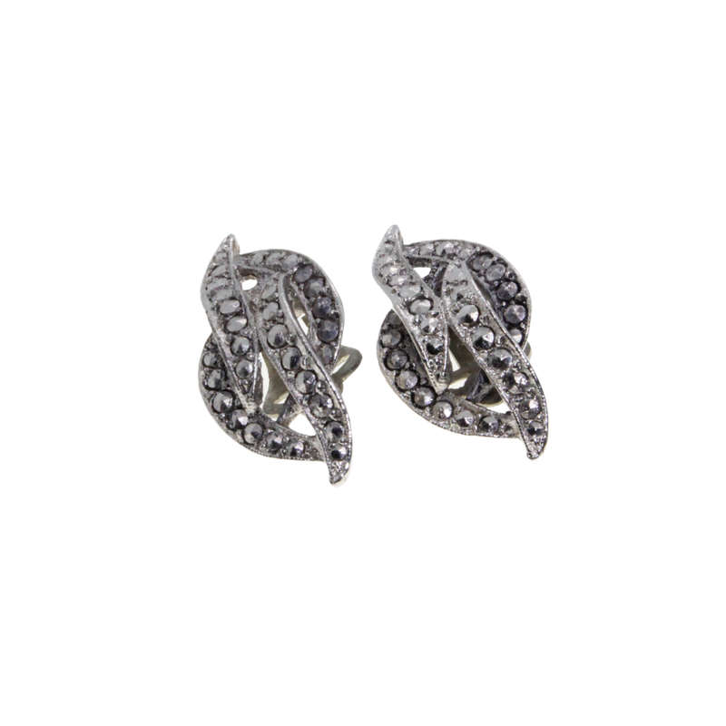 Earrings - Silver Tone Marcasite Leaf Style Clip On Earrings - ML2966