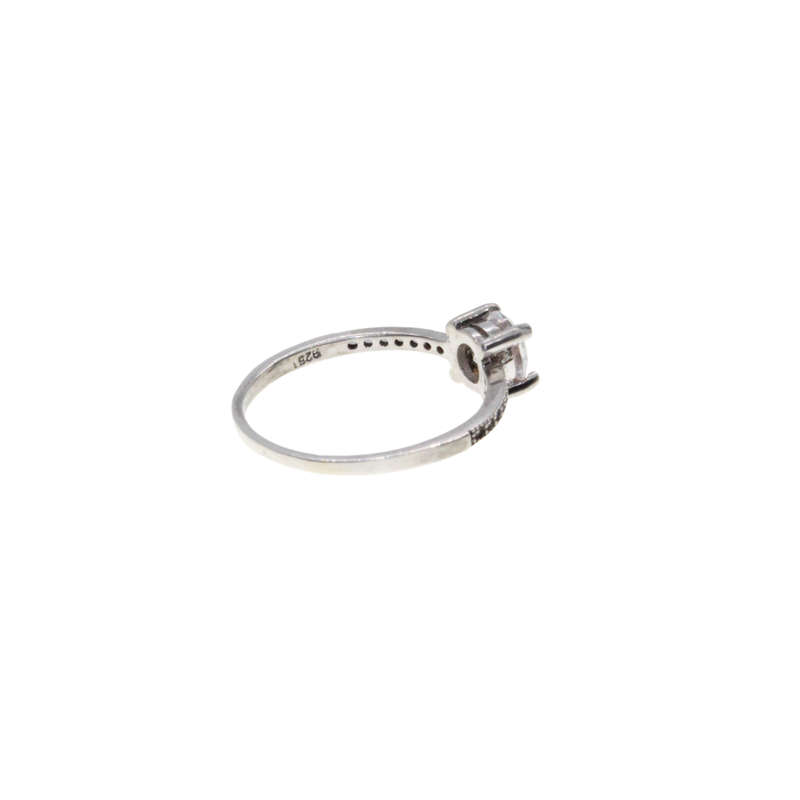 Ring - 925 Silver Dainty Band. Solitaire Style Centre Stone with Tiny Diamantes on each side - ML...