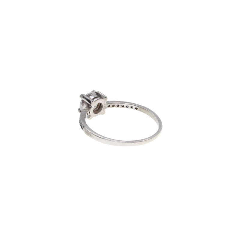 Ring - 925 Silver Dainty Band. Solitaire Style Centre Stone with Tiny Diamantes on each side - ML...