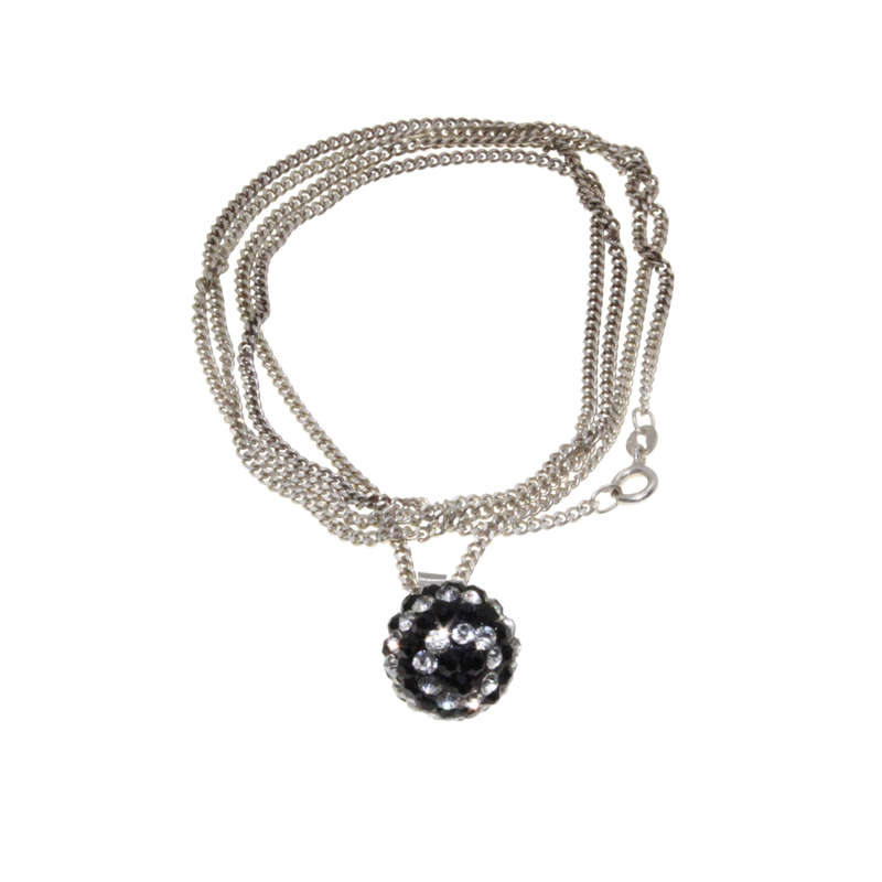 Necklace - 925 Silver Chain. Black and Clear Diamante Glitter Ball 925 Silver Loop - ML2970