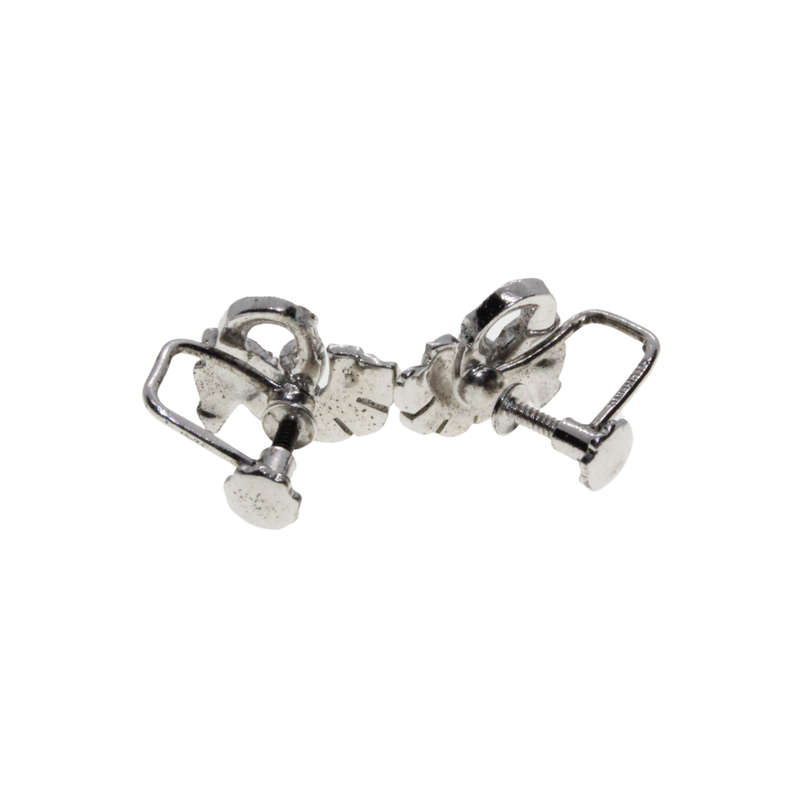 Earrings - Silver Tone Fan Design Screw On Marcasite Earrings - ML2974