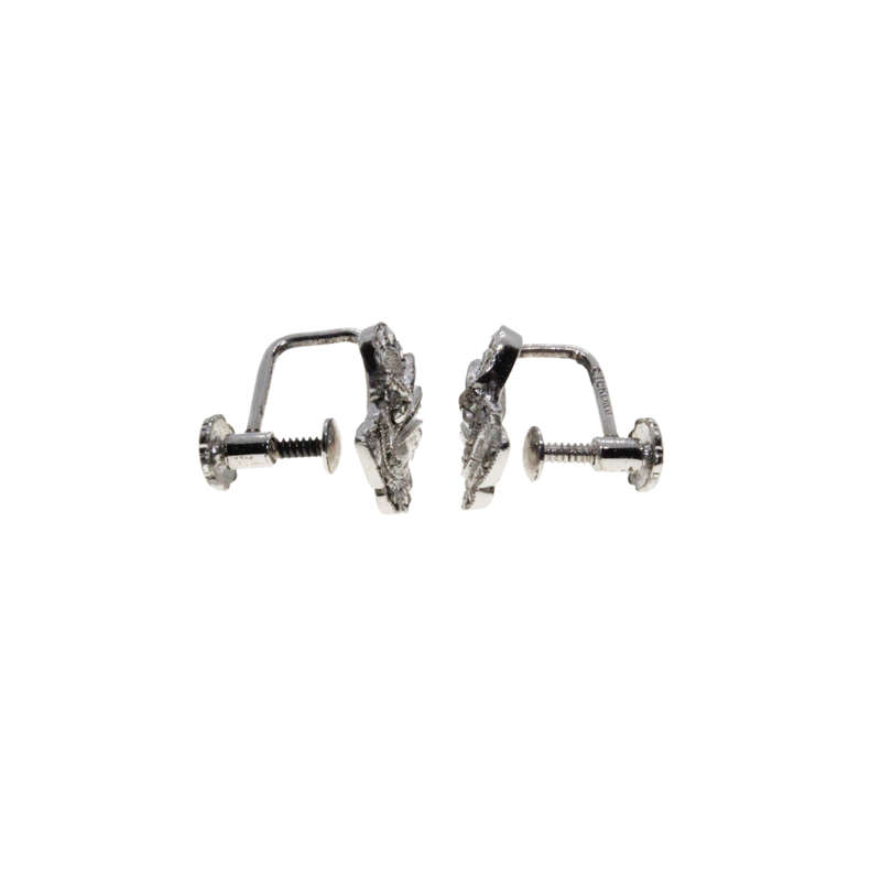 Earrings - Silver Tone Fan Design Screw On Marcasite Earrings - ML2974