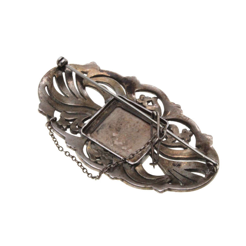 Brooch - Silver Marcasite Antique Brooch with Opal. Crazing Lines on Surface of Opal indicating A...