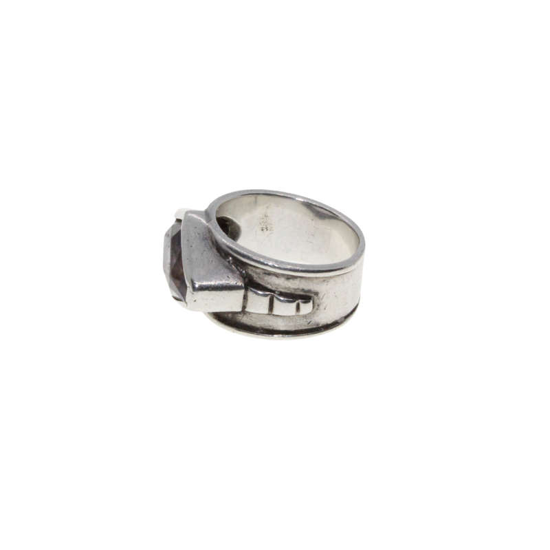 Ring - Silver Chunky Band with detail on the sides. diamond shape Amathyst - ML2976