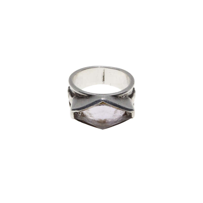 Ring - Silver Chunky Band with detail on the sides. diamond shape Amathyst - ML2976