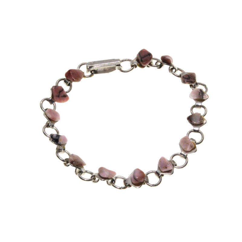 Bracelet - Silver Tone Linked Chain. Pink Mottled Stones - ML2977