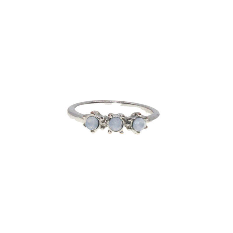 Ring - Silver Tone Band with 3 x Faux Opals -ML2979