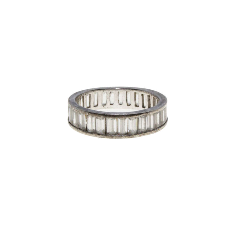 Ring - Silver Tone Band with Baguette Style Clear Stones around Ring - ML2981