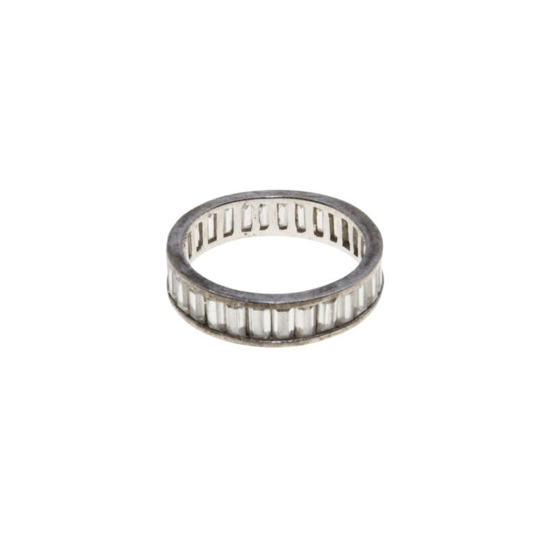 Ring - Silver Tone Band with Baguette Style Clear Stones around Ring - ML2981