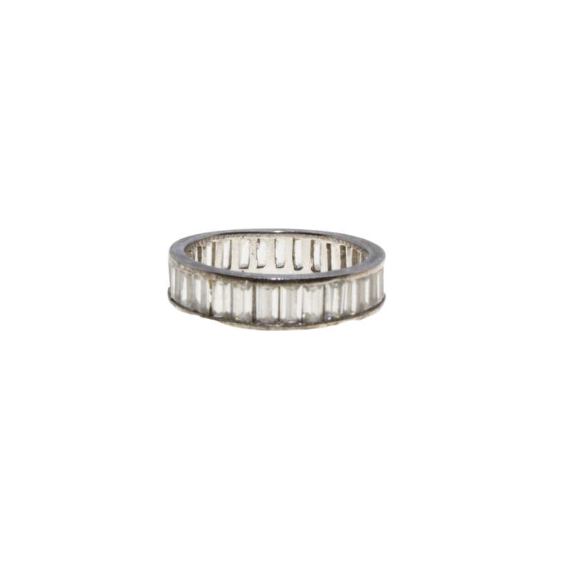 Ring - Silver Tone Band with Baguette Style Clear Stones around Ring - ML2981