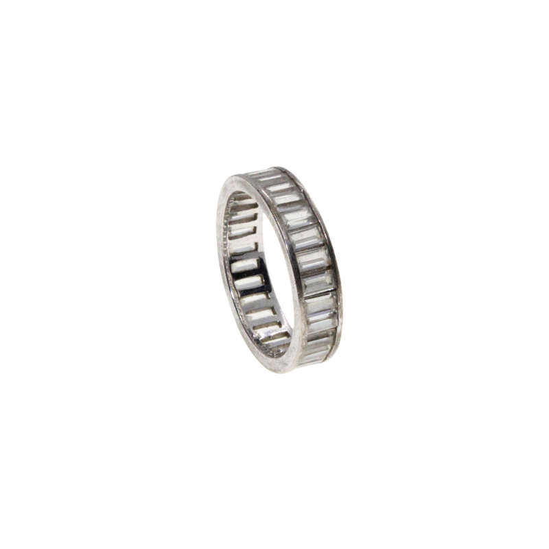 Ring - Silver Tone Band with Baguette Style Clear Stones around Ring - ML2981