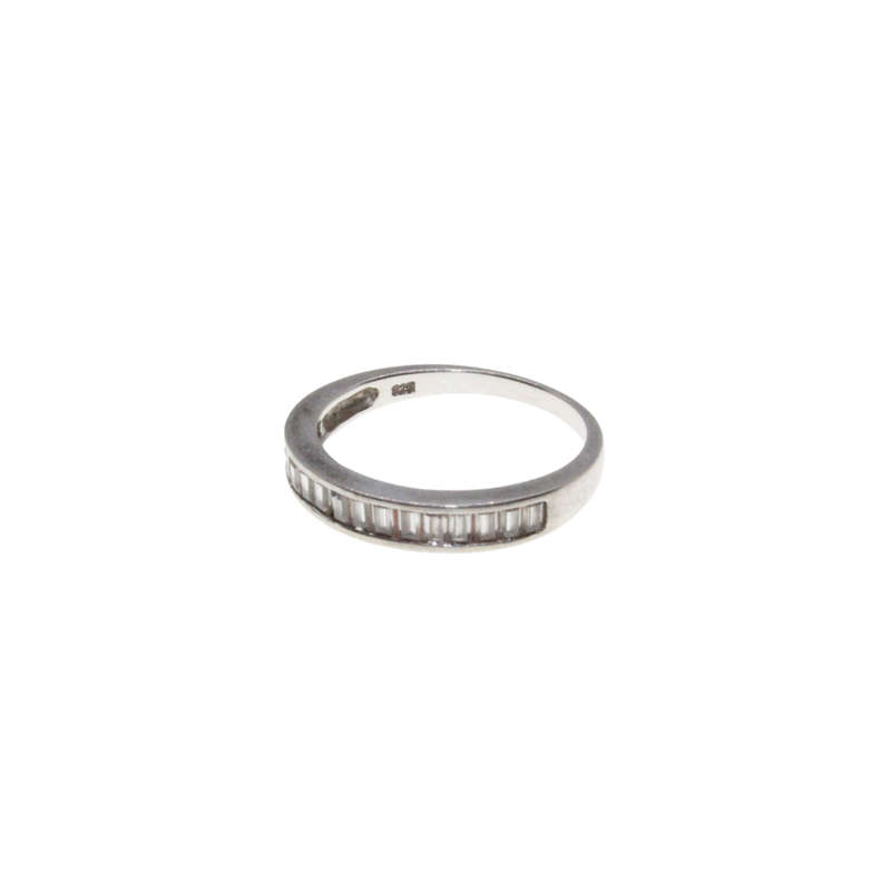 Ring - 925 Silver. Half Ring with Baguette Clear Stone - ML2983
