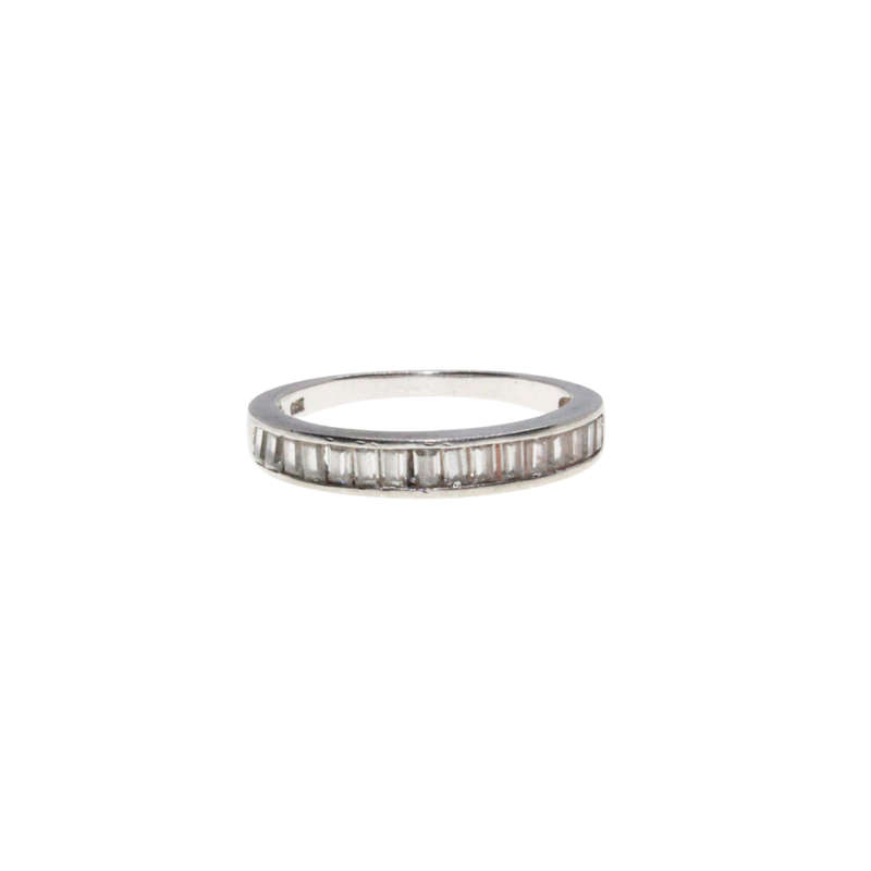 Ring - 925 Silver. Half Ring with Baguette Clear Stone - ML2983