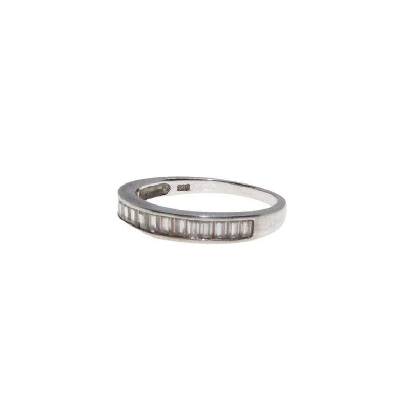 Ring - 925 Silver. Half Ring with Baguette Clear Stone - ML2983