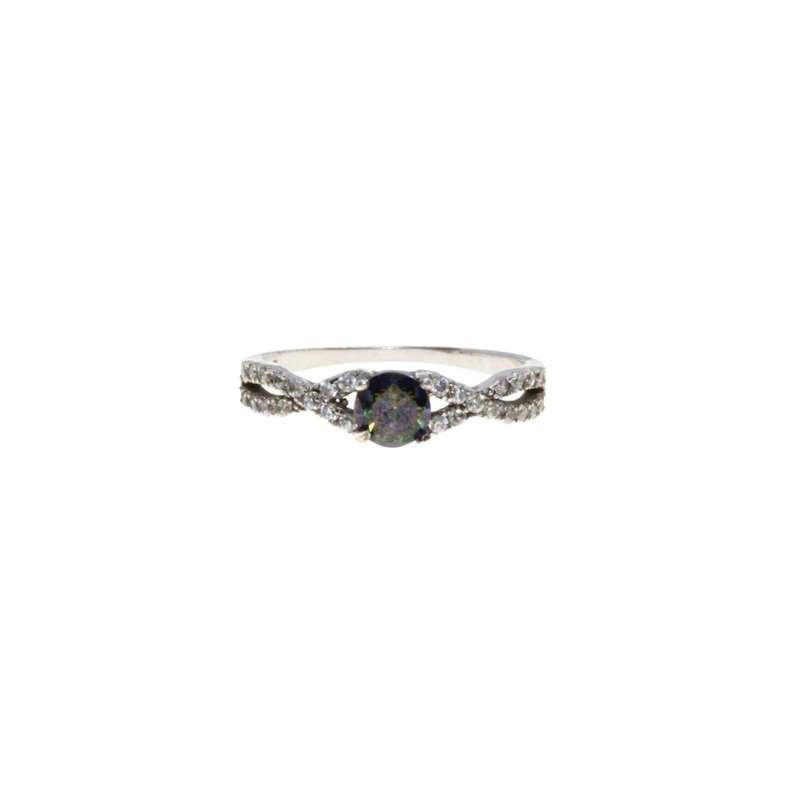 Ring - 925 Silver Infinity Style with Amethyst Colour Stone in Centre - ML2985