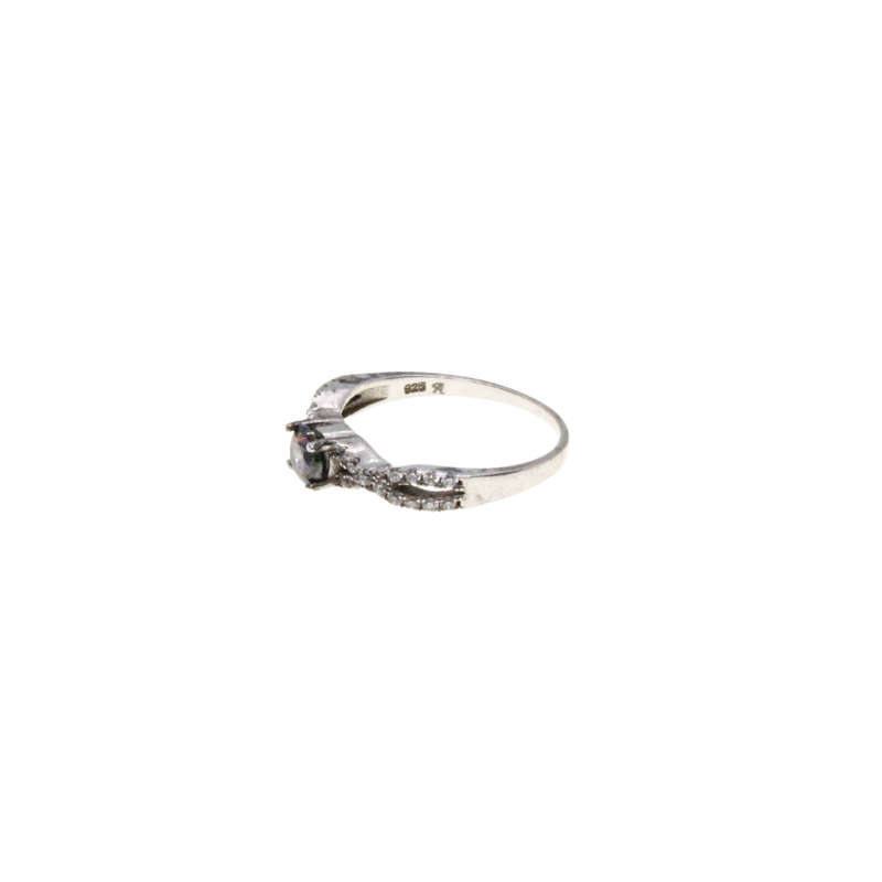Ring - 925 Silver Infinity Style with Amethyst Colour Stone in Centre - ML2985