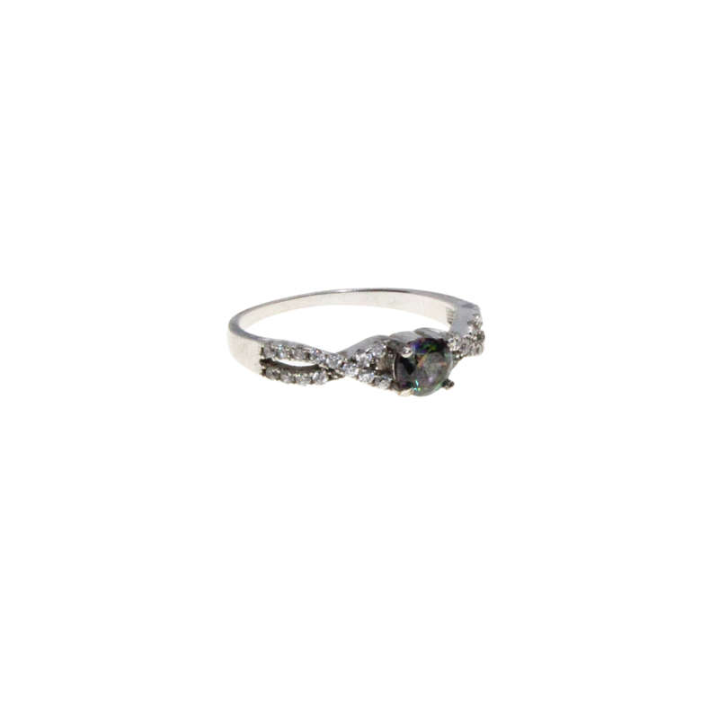 Ring - 925 Silver Infinity Style with Amethyst Colour Stone in Centre - ML2985