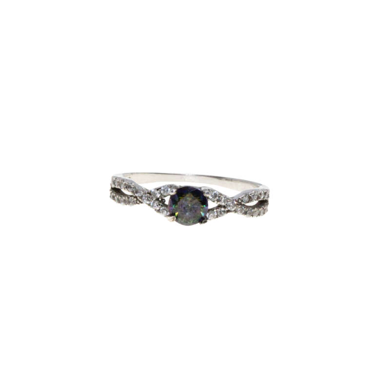 Ring - 925 Silver Infinity Style with Amethyst Colour Stone in Centre - ML2985