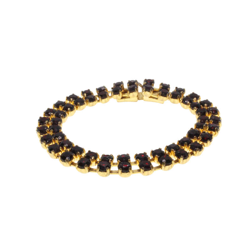 Bracelet - Gold Tone Double Band Garnet Colour Stone Bracelet - ML2989