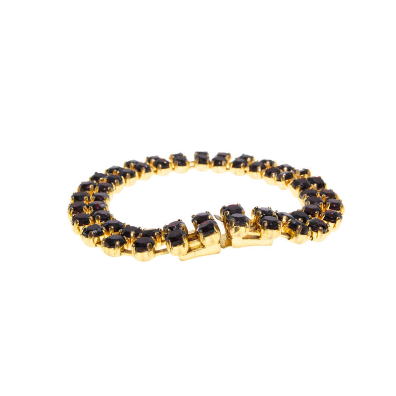 Bracelet - Gold Tone Double Band Garnet Colour Stone Bracelet - ML2989