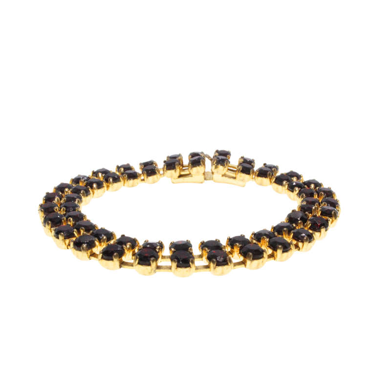 Bracelet - Gold Tone Double Band Garnet Colour Stone Bracelet - ML2989