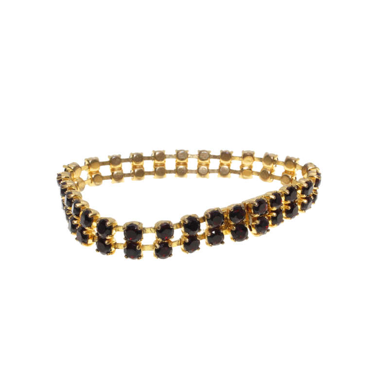 Bracelet - Gold Tone Double Band Garnet Colour Stone Bracelet - ML2989
