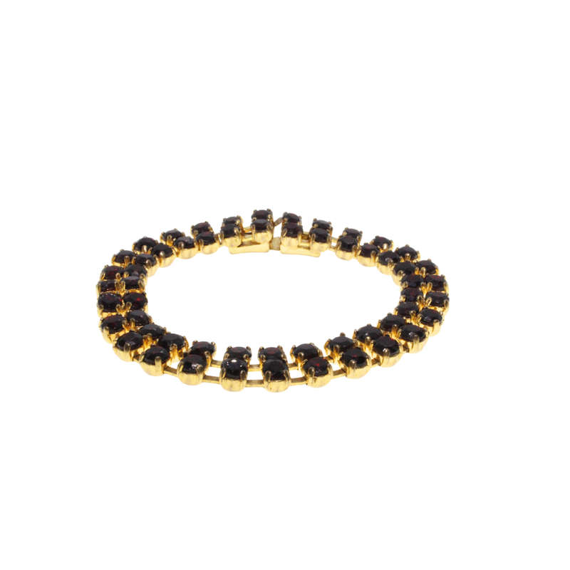 Bracelet - Gold Tone Double Band Garnet Colour Stone Bracelet - ML2989