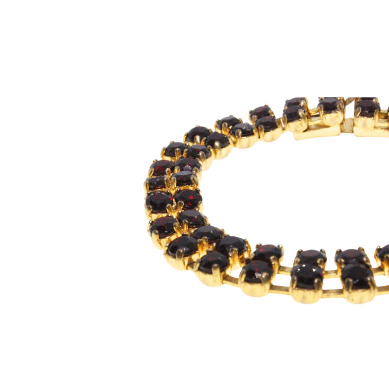 Bracelet - Gold Tone Double Band Garnet Colour Stone Bracelet - ML2989