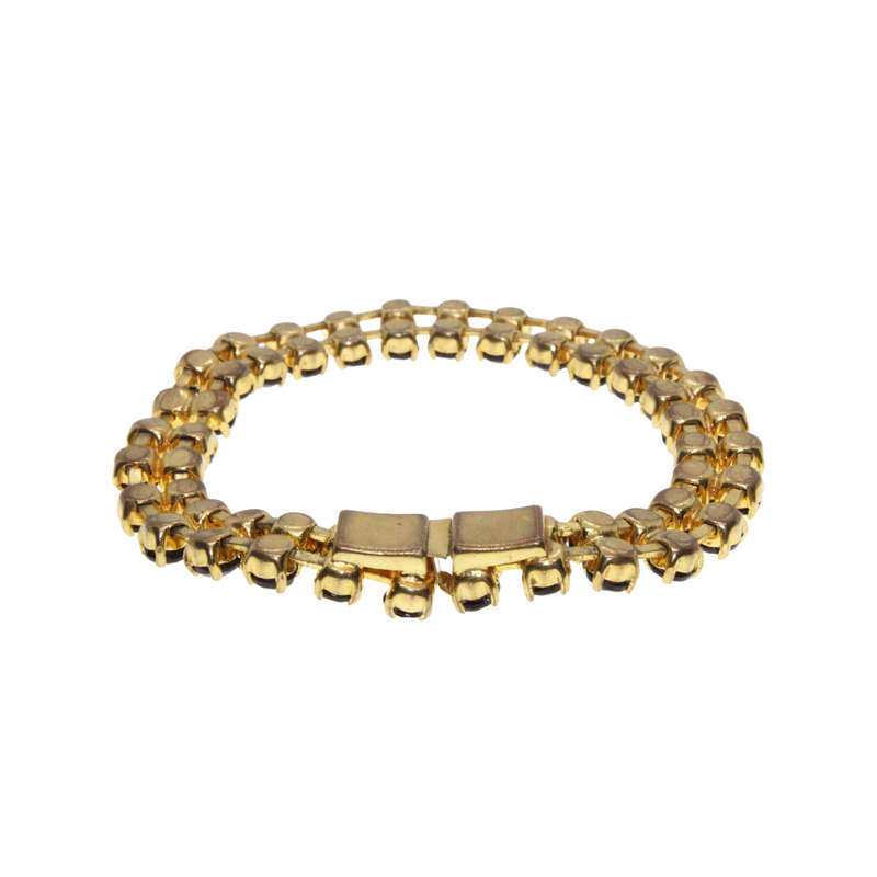 Bracelet - Gold Tone Double Band Garnet Colour Stone Bracelet - ML2989