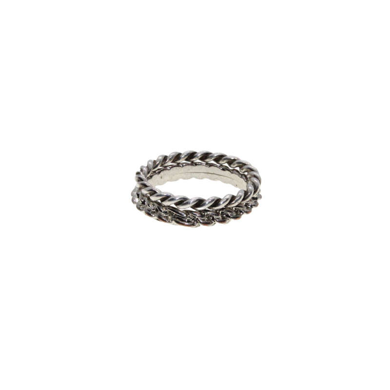 Ring - 2 x Silver Tone Rope Design Fashion Rings - ML2997
