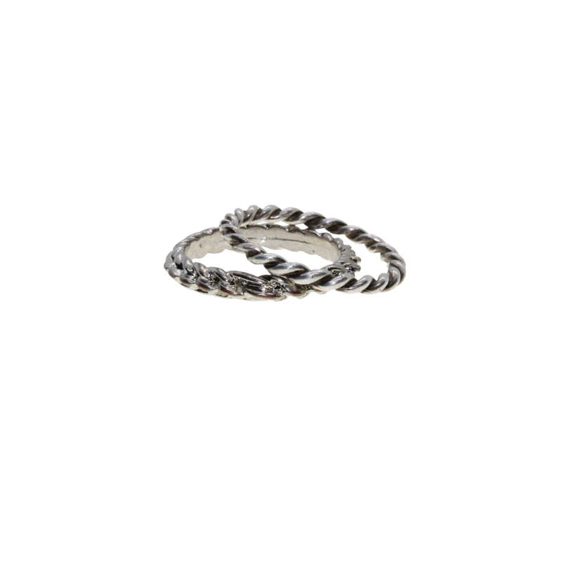 Ring - 2 x Silver Tone Rope Design Fashion Rings - ML2997