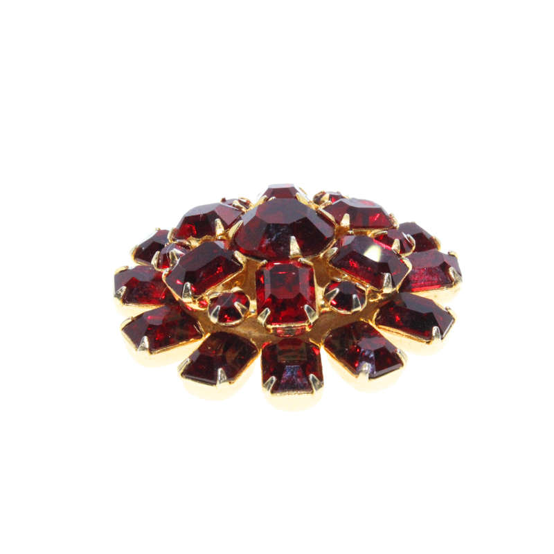 Brooch - Gold Tone. Red Rhinestones in different Shapes and Sizes. Flower Shape - ML2988
