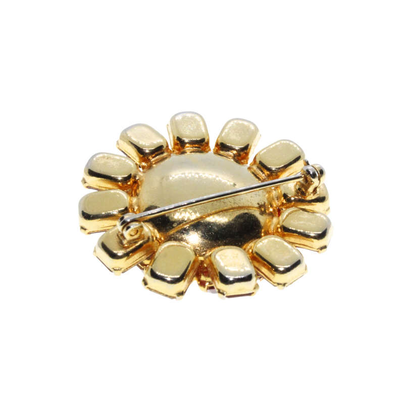 Brooch - Gold Tone. Red Rhinestones in different Shapes and Sizes. Flower Shape - ML2988