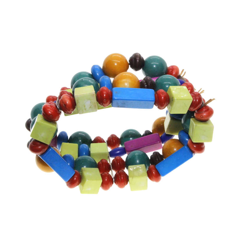 Bracelet - Silver Tone 4 Strand Colourful Playful Block Beads - ML2998