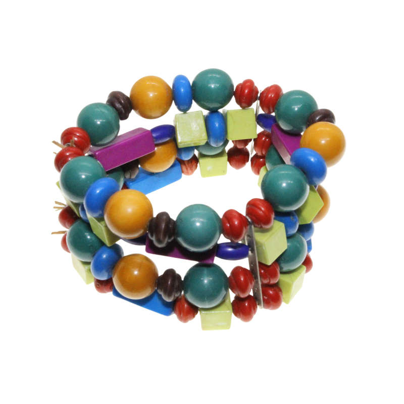 Bracelet - Silver Tone 4 Strand Colourful Playful Block Beads - ML2998