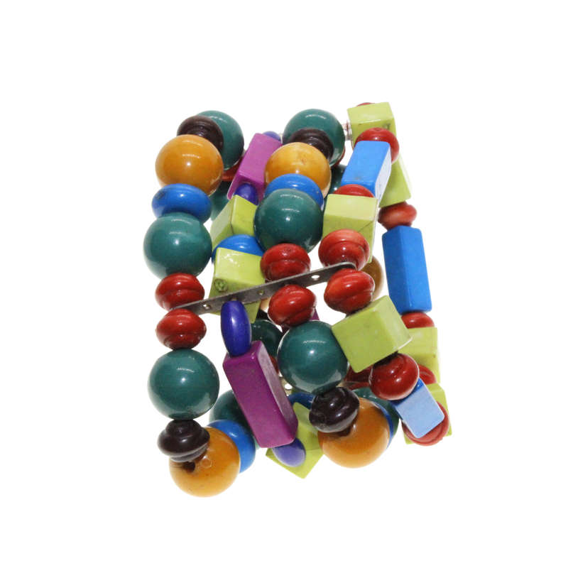 Bracelet - Silver Tone 4 Strand Colourful Playful Block Beads - ML2998