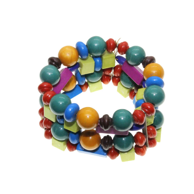 Bracelet - Silver Tone 4 Strand Colourful Playful Block Beads - ML2998