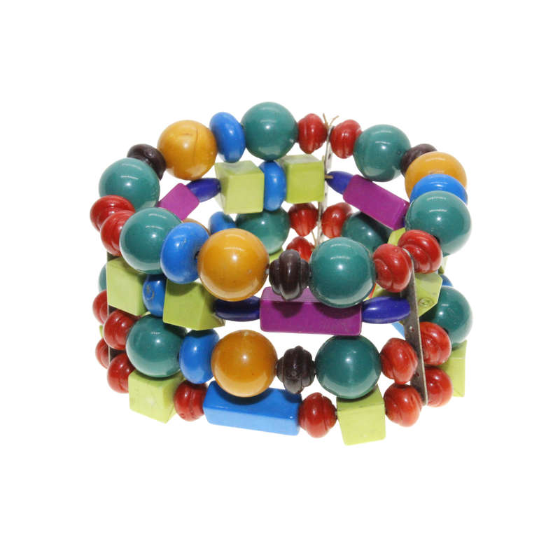 Bracelet - Silver Tone 4 Strand Colourful Playful Block Beads - ML2998