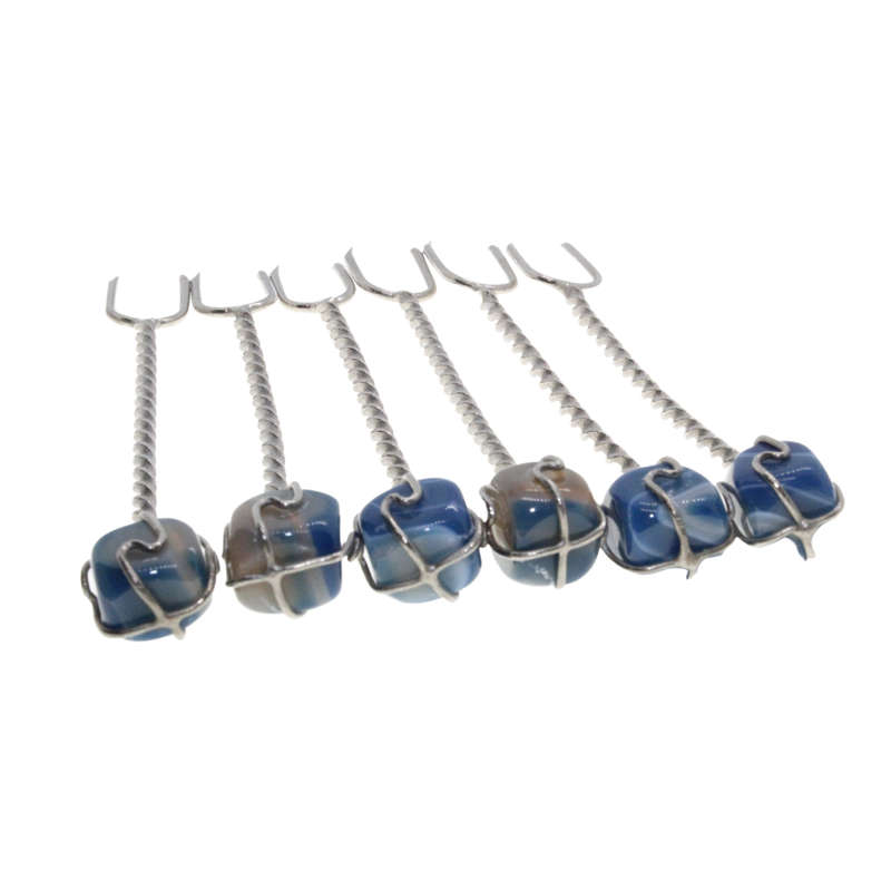 Antique - 6 x Silver Tone Small Fork Set - Uruguay. Colour Bue Gemstones ontop - ML3005